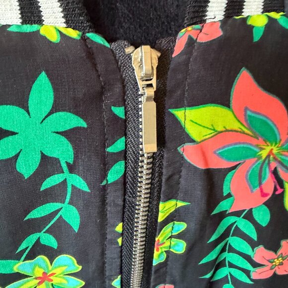 BONGO Medium Bright Floral & Mesh Varsity Zip Vneck Jacket - Picture 2 of 8